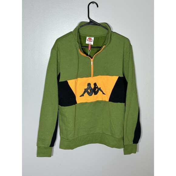NWT Kappa 1/4 Zip Pullover Sweater Large Green Black Orange Silhouette Geometric - Picture 1 of 14